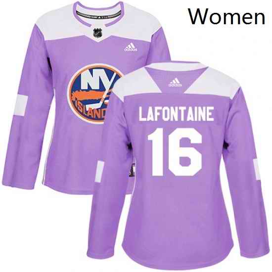 Womens Adidas New York Islanders 16 Pat LaFontaine Authentic Purple Fights Cancer Practice NHL Jersey